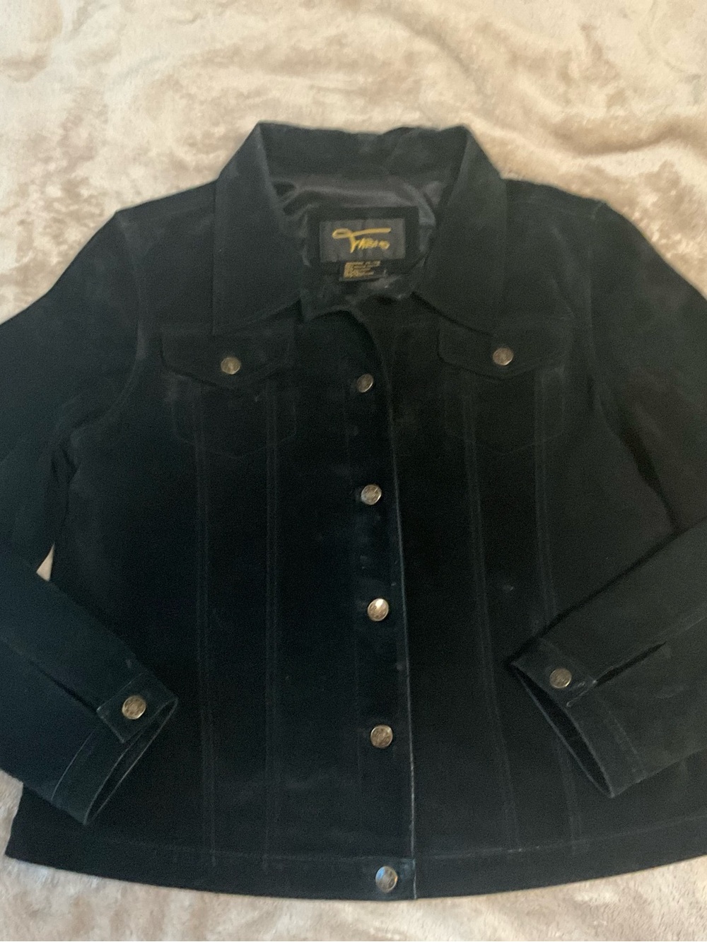 100% Genuine Leather Button-Up Jean Jacket - Black - Vienne